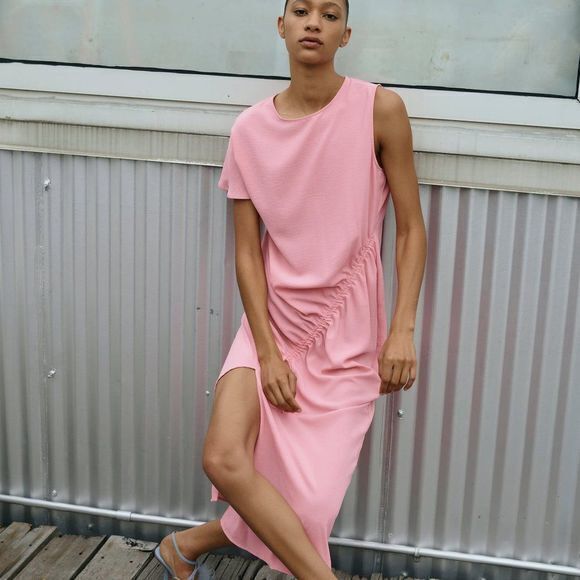 NEW ZARA DRAPED ASYMMETRIC DRESS ROSE PINK WOMENS SIZE XS - Picture 7 of 9